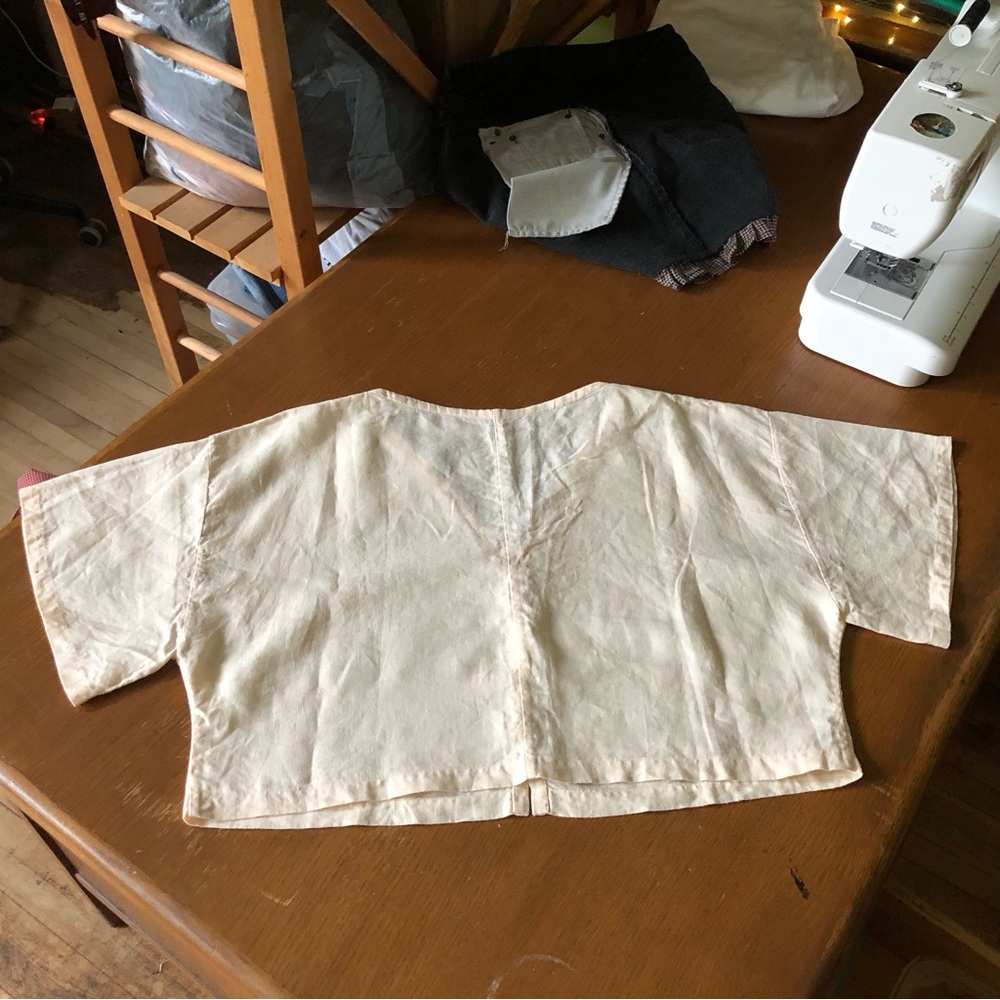 100% Linen Boxy Cropped Short Sleeve Top - Handmade - Picture 4 of 7